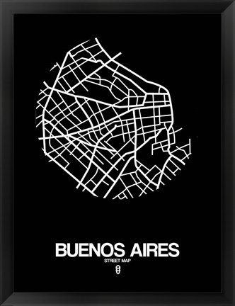 Framed Buenos Aires Street Map Black Print