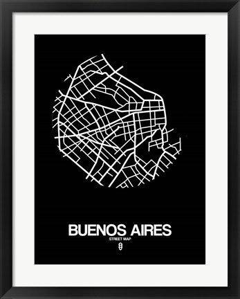 Framed Buenos Aires Street Map Black Print