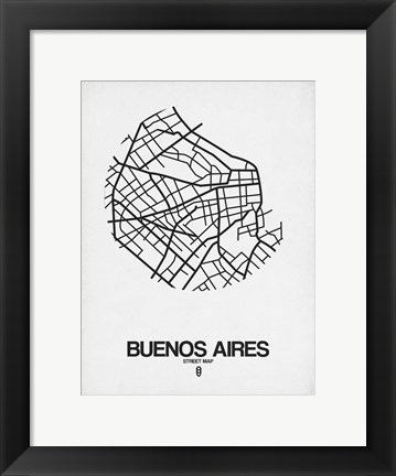 Framed Buenos Aires Street Map White Print