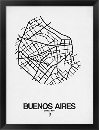 Framed Buenos Aires Street Map White Print