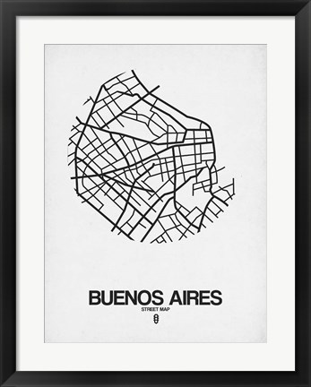 Framed Buenos Aires Street Map White Print