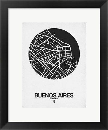 Framed Buenos Aires Street Map Black on White Print