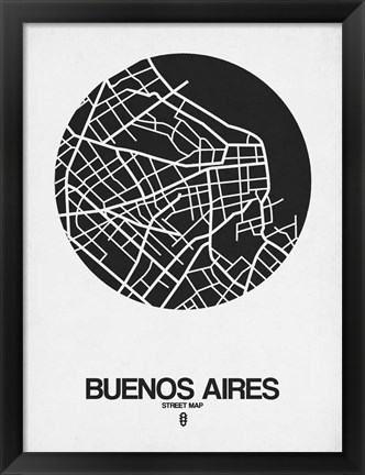 Framed Buenos Aires Street Map Black on White Print