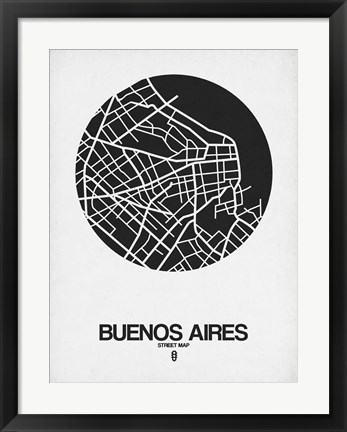 Framed Buenos Aires Street Map Black on White Print