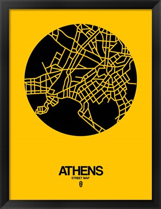 Framed Athens Street Map Yellow Print