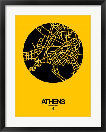 Framed Athens Street Map Yellow Print