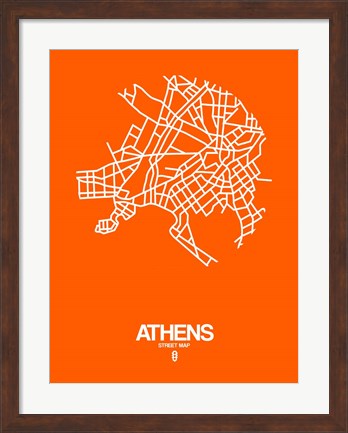 Framed Athens Street Map Orange Print