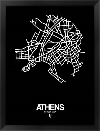 Framed Athens Street Map Black Print