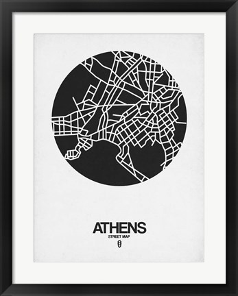 Framed Athens Street Map Black on White Print