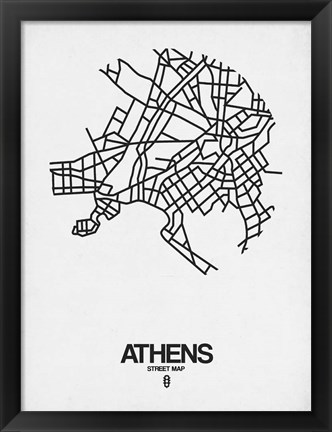 Framed Athens Street Map White Print