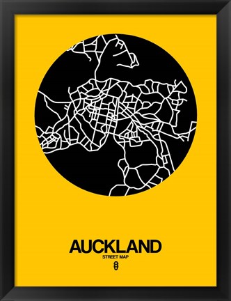 Framed Auckland Street Map Yellow Print