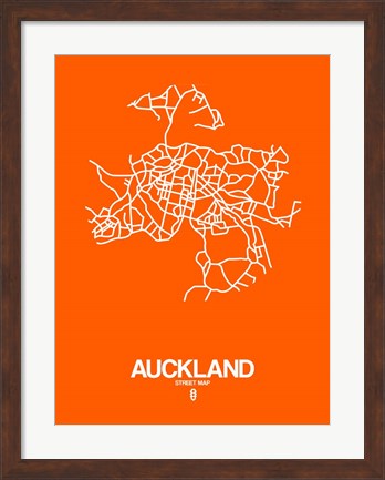 Framed Auckland Street Map Orange Print