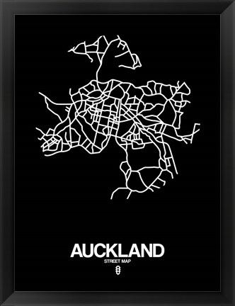 Framed Auckland Street Map Black Print