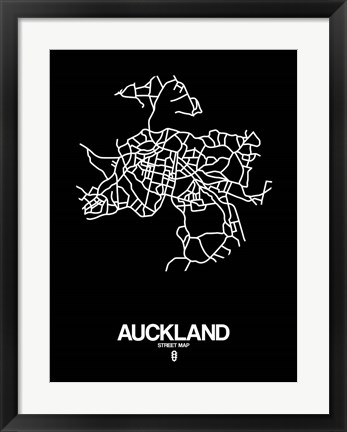 Framed Auckland Street Map Black Print