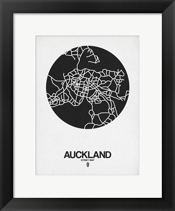 Framed Auckland Street Map Black on White Print