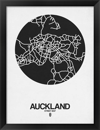 Framed Auckland Street Map Black on White Print