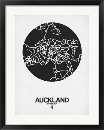 Framed Auckland Street Map Black on White Print