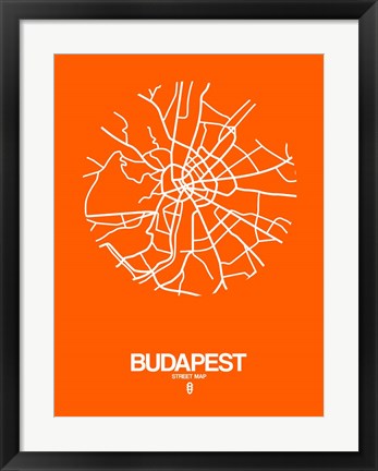 Framed Budapest Street Map Orange Print