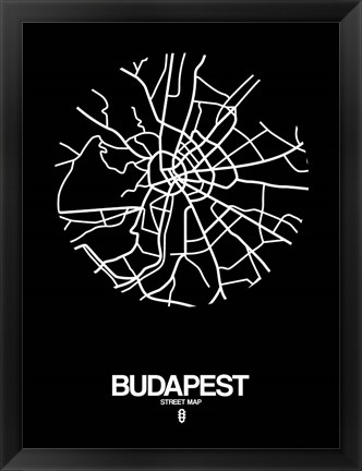 Framed Budapest Street Map Black Print