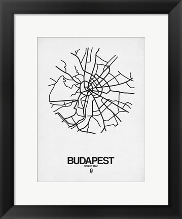 Framed Budapest Street Map White Print