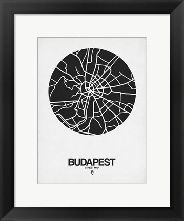 Framed Budapest Street Map Black on White Print