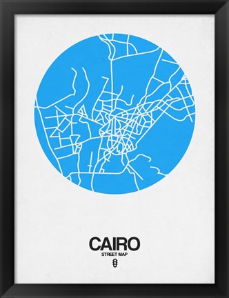 Framed Cairo Street Map Blue Print