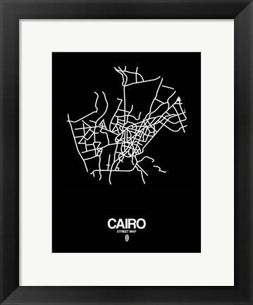 Framed Cairo Street Map Black Print