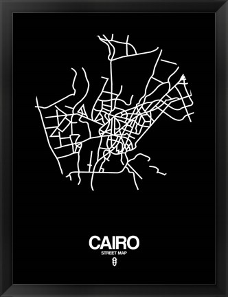 Framed Cairo Street Map Black Print