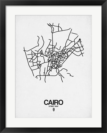 Framed Cairo Street Map White Print