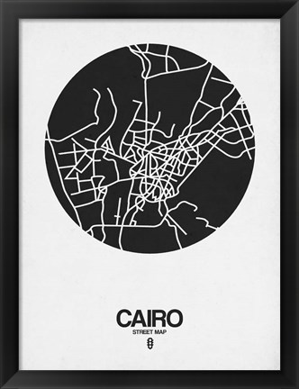 Framed Cairo Street Map Black on White Print