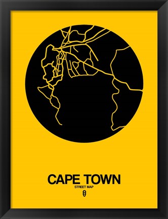 Framed Cape Town Street Map Yellow Print