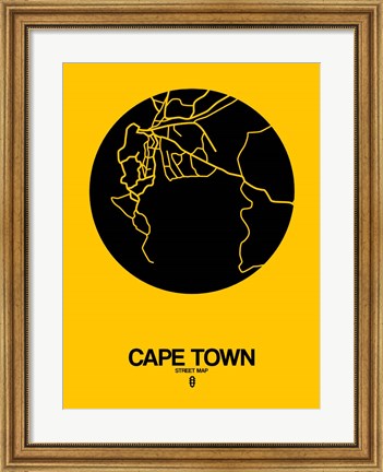 Framed Cape Town Street Map Yellow Print