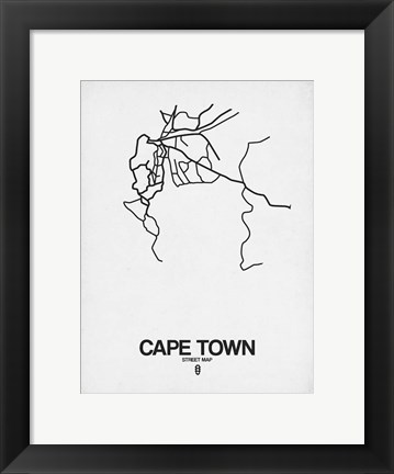 Framed Cape Town Street Map White Print