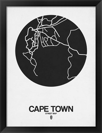 Framed Cape Town Street Map Black on White Print