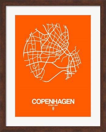 Framed Copenhagen Street Map Orange Print