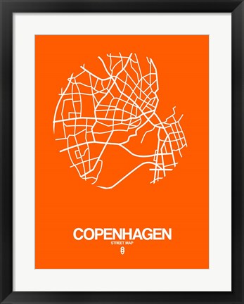 Framed Copenhagen Street Map Orange Print