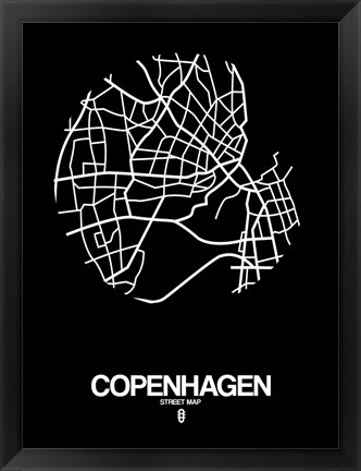 Framed Copenhagen Street Map Black Print