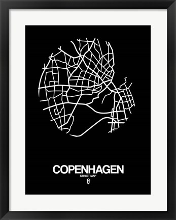 Framed Copenhagen Street Map Black Print