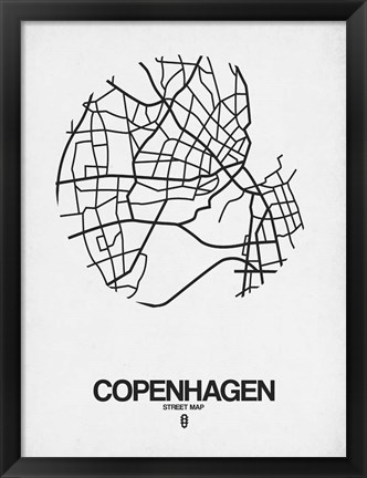 Framed Copenhagen Street Map White Print