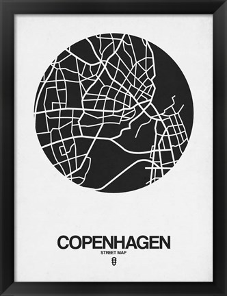 Framed Copenhagen Street Map Black on White Print