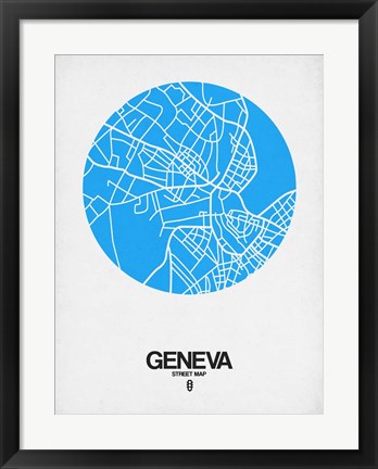 Framed Geneva Street Map Blue Print