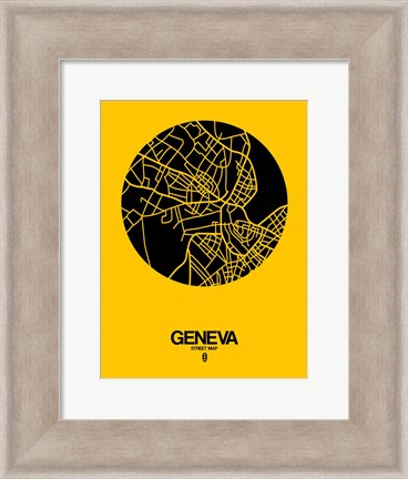 Framed Geneva Street Map Yellow Print