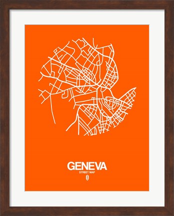 Framed Geneva Street Map Orange Print