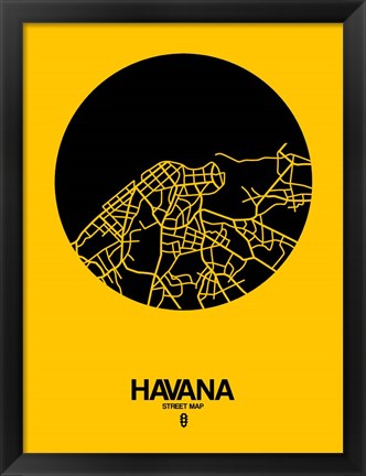 Framed Havana Street Map Yellow Print