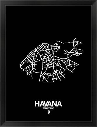 Framed Havana Street Map Black Print