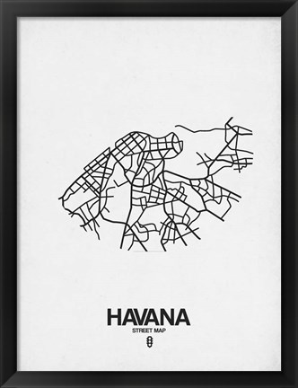 Framed Havana Street Map White Print