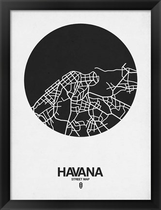 Framed Havana Street Map Black on White Print