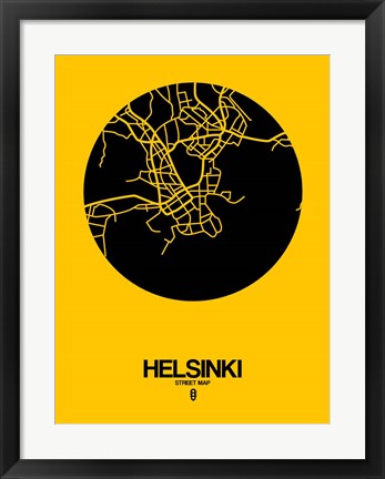 Framed Helsinki Street Map Yellow Print