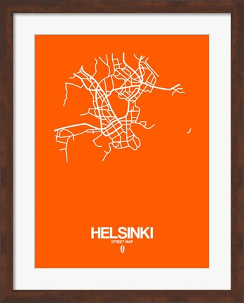 Framed Helsinki Street Map Orange Print