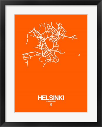 Framed Helsinki Street Map Orange Print